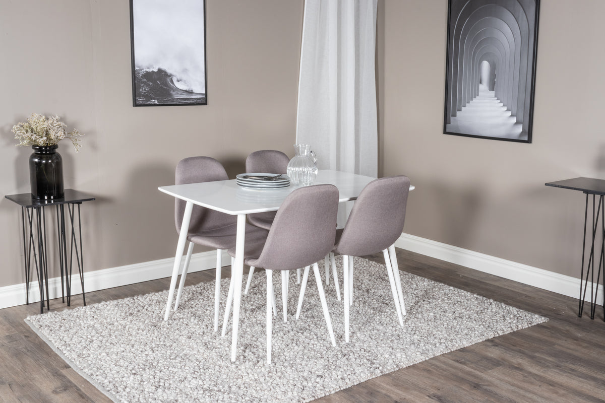 Rectangular Dining Table 75 x 120 x 80 White + Dining Chair Grey