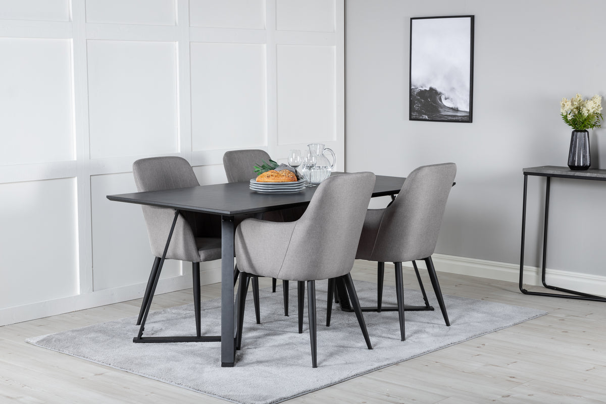 Rectangular Dining Table 180 x 75 x 90 Black + Dining Chair 2-pack Grey