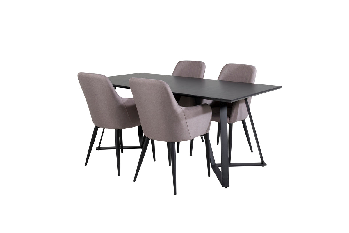 Rectangular Dining Table 180 x 75 x 90 Black + Dining Chair 2-pack Grey