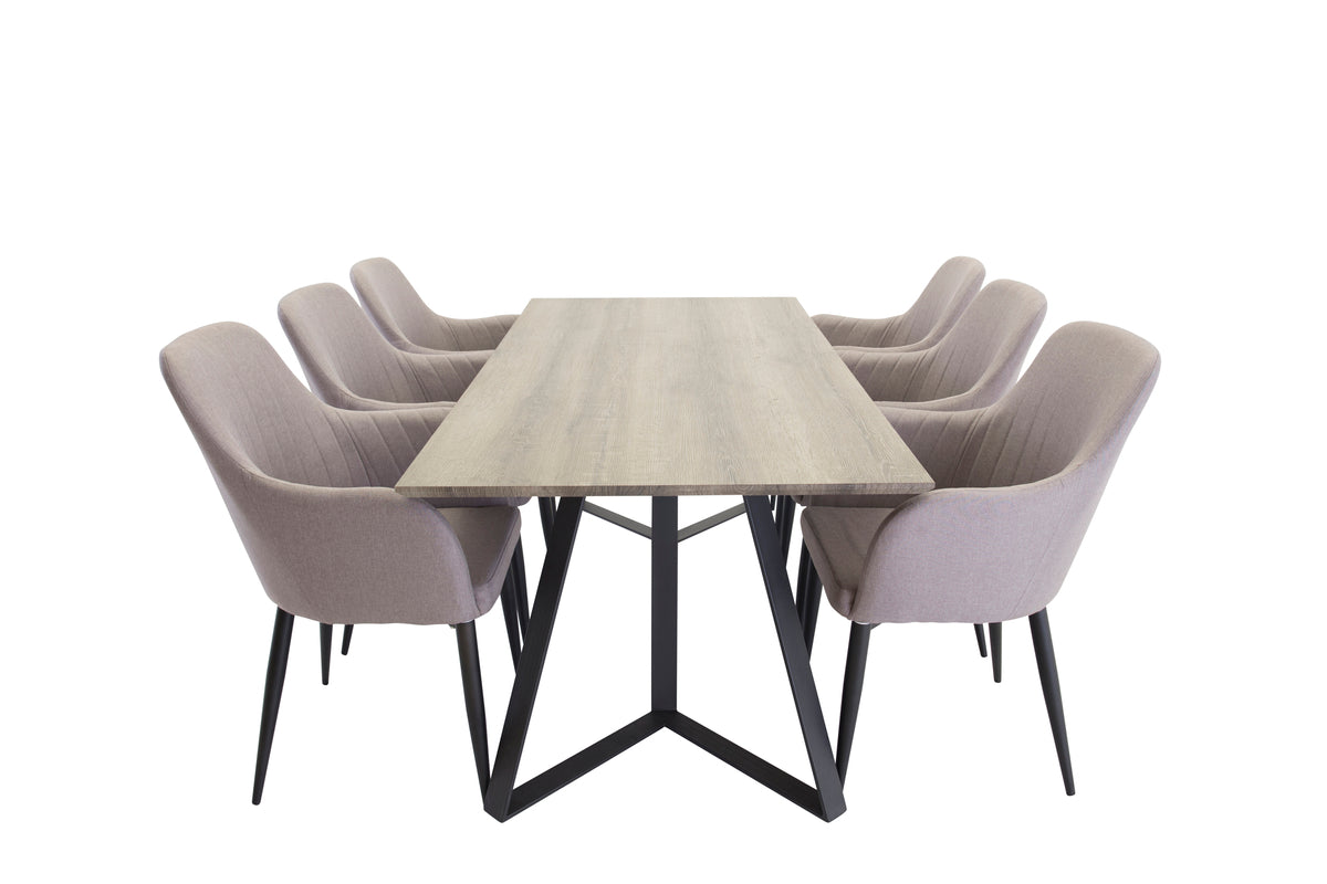 Rectangular Dining Table 180 x 75 x 90 Nature + Dining Chair 2-pack Grey