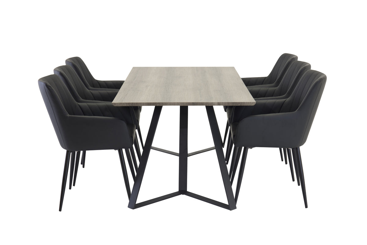 Rectangular Dining Table 180 x 75 x 90 Nature + Dining Chair 2-pack Black