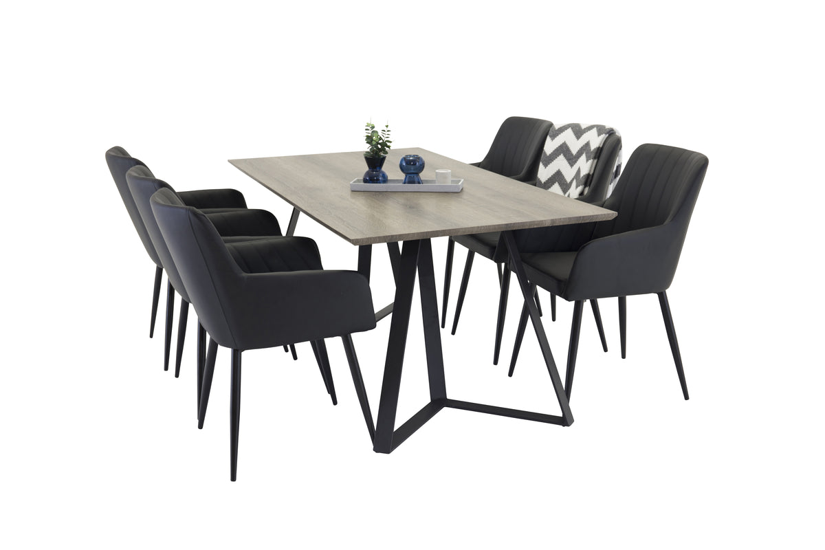 Rectangular Dining Table 180 x 75 x 90 Nature + Dining Chair 2-pack Black