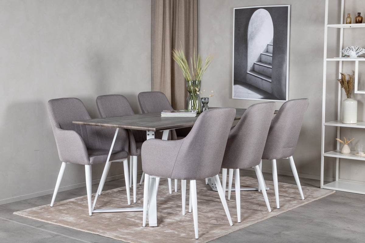 Rectangular Dining Table 180 x 75 x 90 Grey + Dining Chair 2-pack Grey