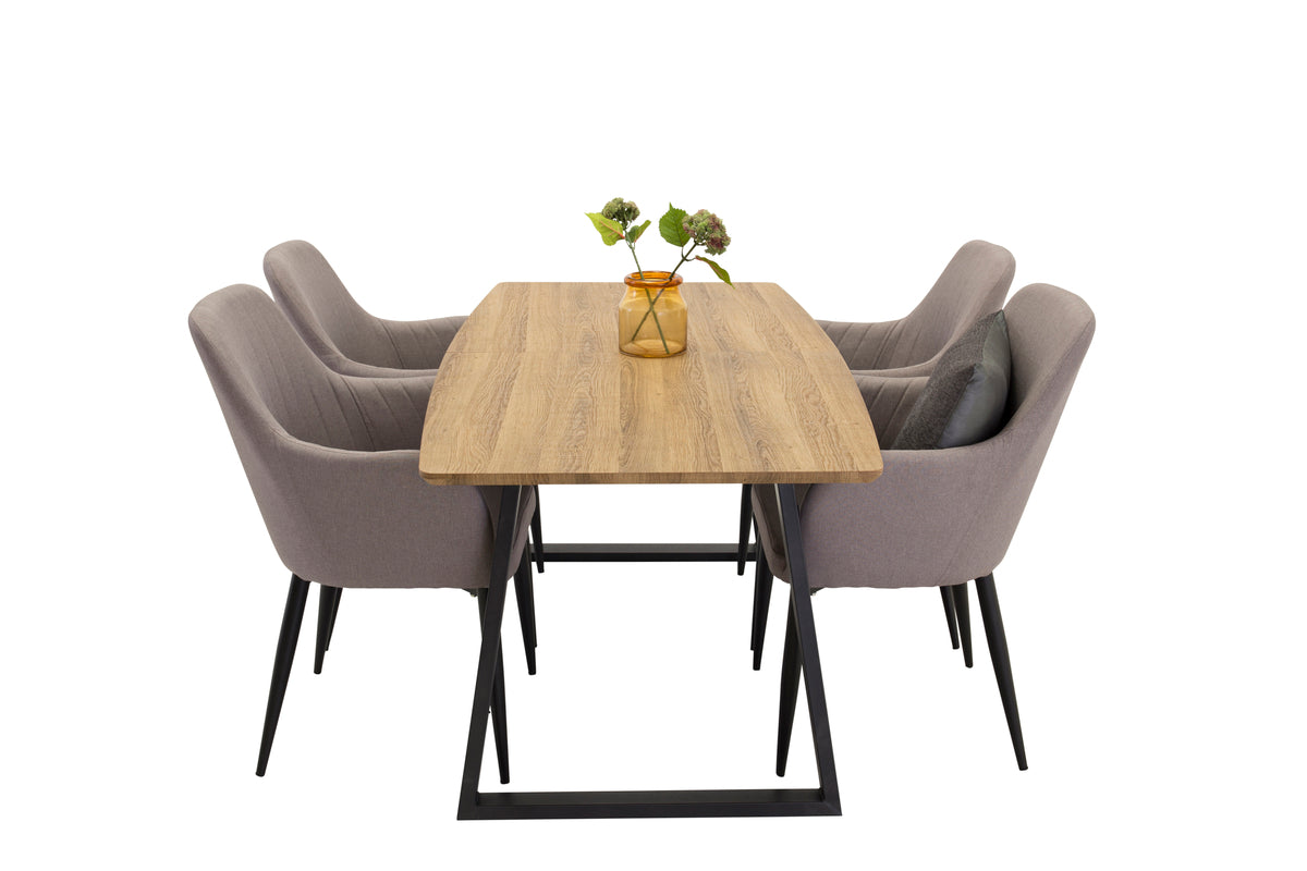 Rectangular Dining Table 75 x 160 x 85 Walnut + Dining Chair 2-pack Grey