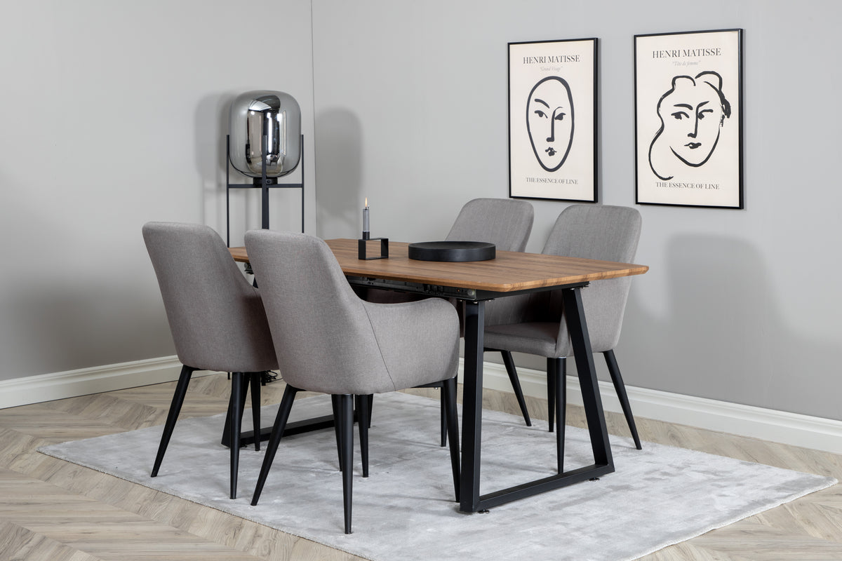 Rectangular Dining Table 75 x 160 x 85 Walnut + Dining Chair 2-pack Grey