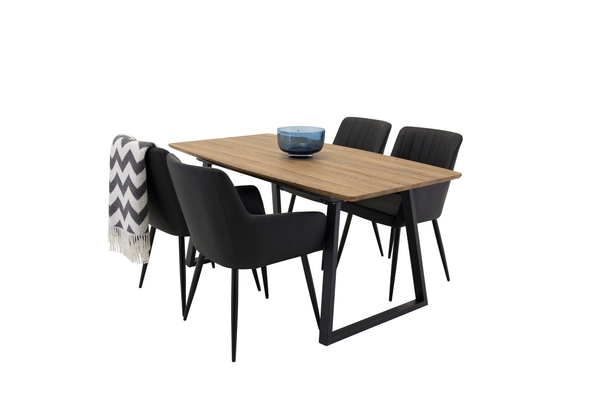 Rectangular Dining Table 75 x 160 x 85 Walnut + Dining Chair 2-pack Black