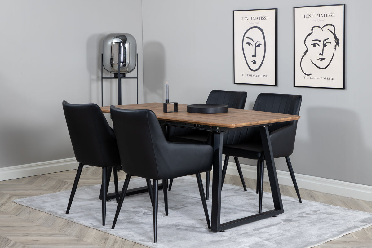 Rectangular Dining Table 75 x 160 x 85 Walnut + Dining Chair 2-pack Black