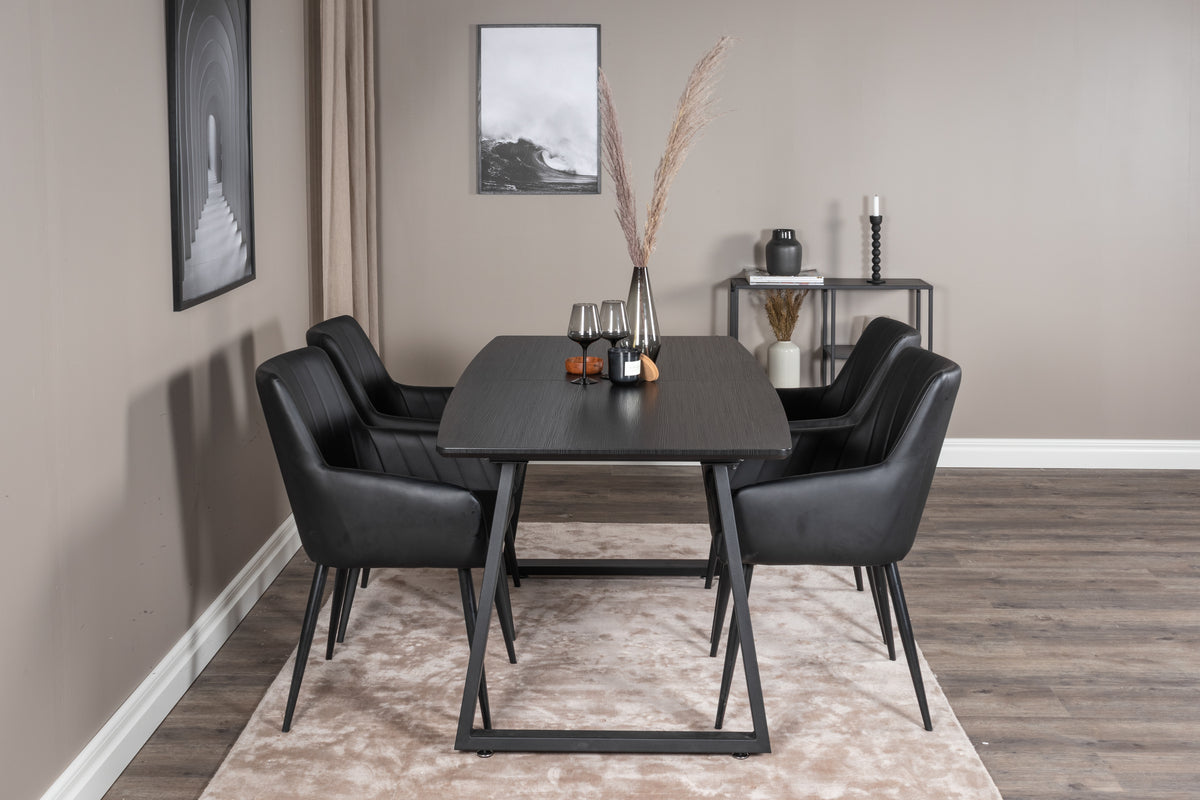 Rectangular Dining Table 75 x 160 x 85 Black + Dining Chair 2-pack Black