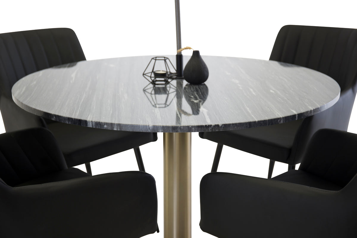 Round Dining Table ø106 Dark Grey + Dining Chair 2-pack Black