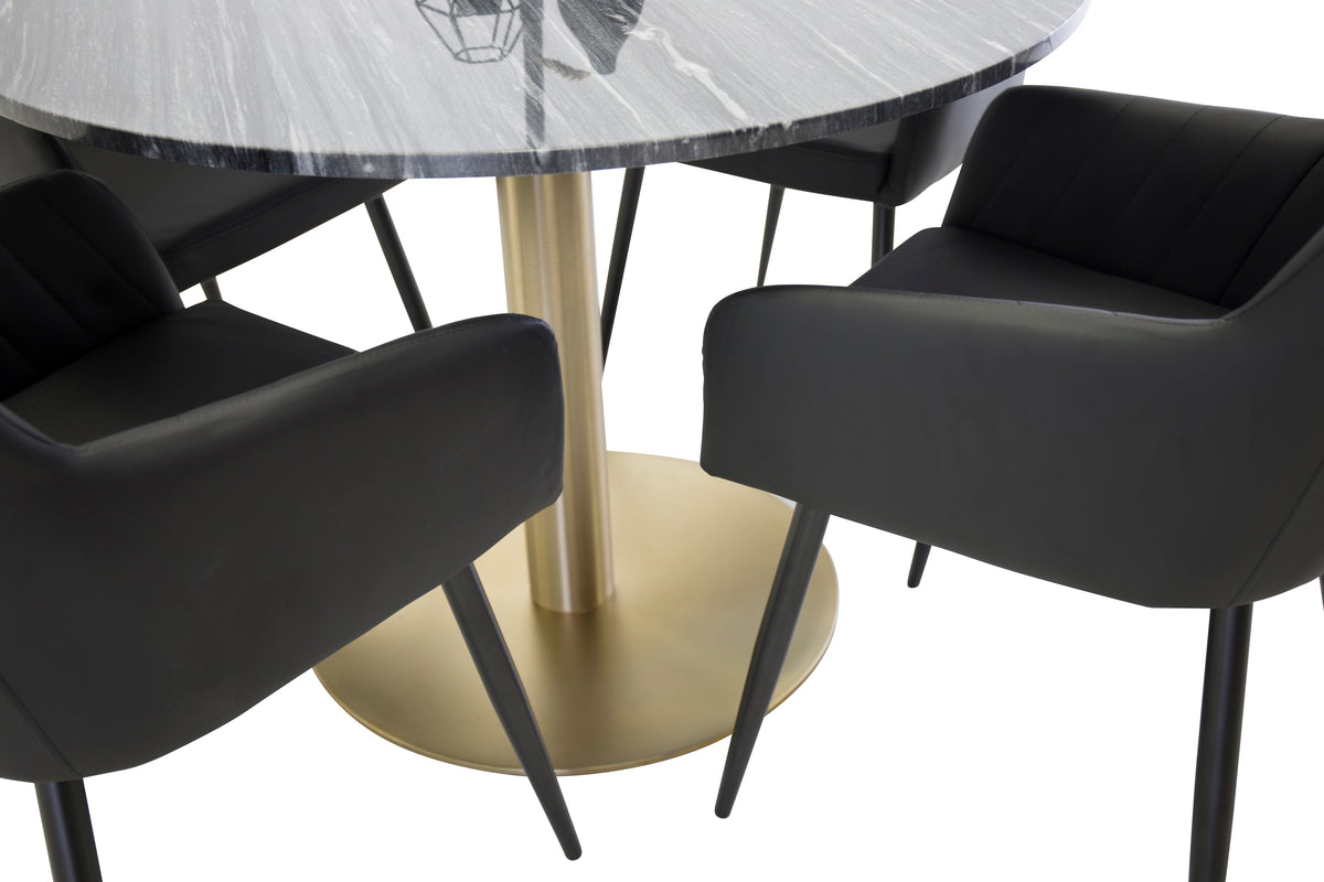 Round Dining Table ø106 Dark Grey + Dining Chair 2-pack Black