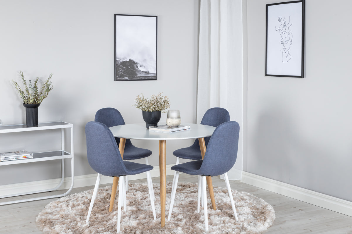 Dining Chair 2-pack Blue + Round Dining Table ø100 White