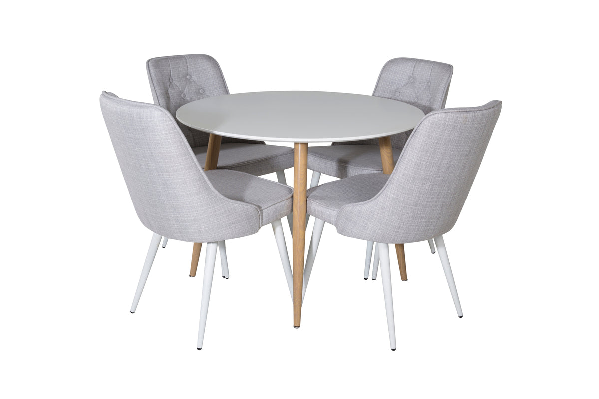 Dining Chair 2-pack Light Grey + Round Dining Table ø100 White