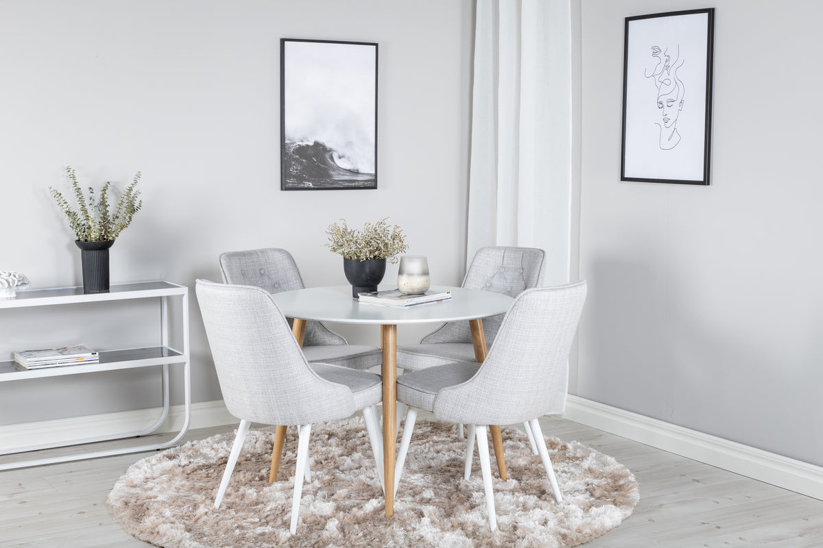 Dining Chair 2-pack Light Grey + Round Dining Table ø100 White