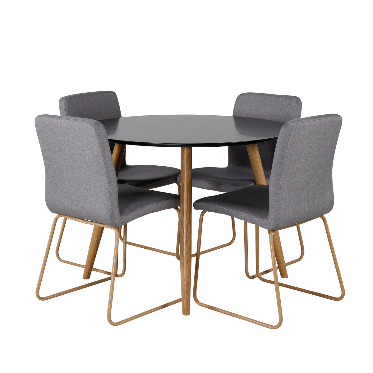 Dining Chair 2-pack Grey + Round Dining Table ø100 Black