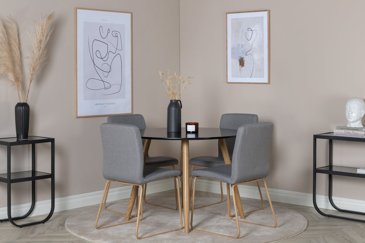 Dining Chair 2-pack Grey + Round Dining Table ø100 Black