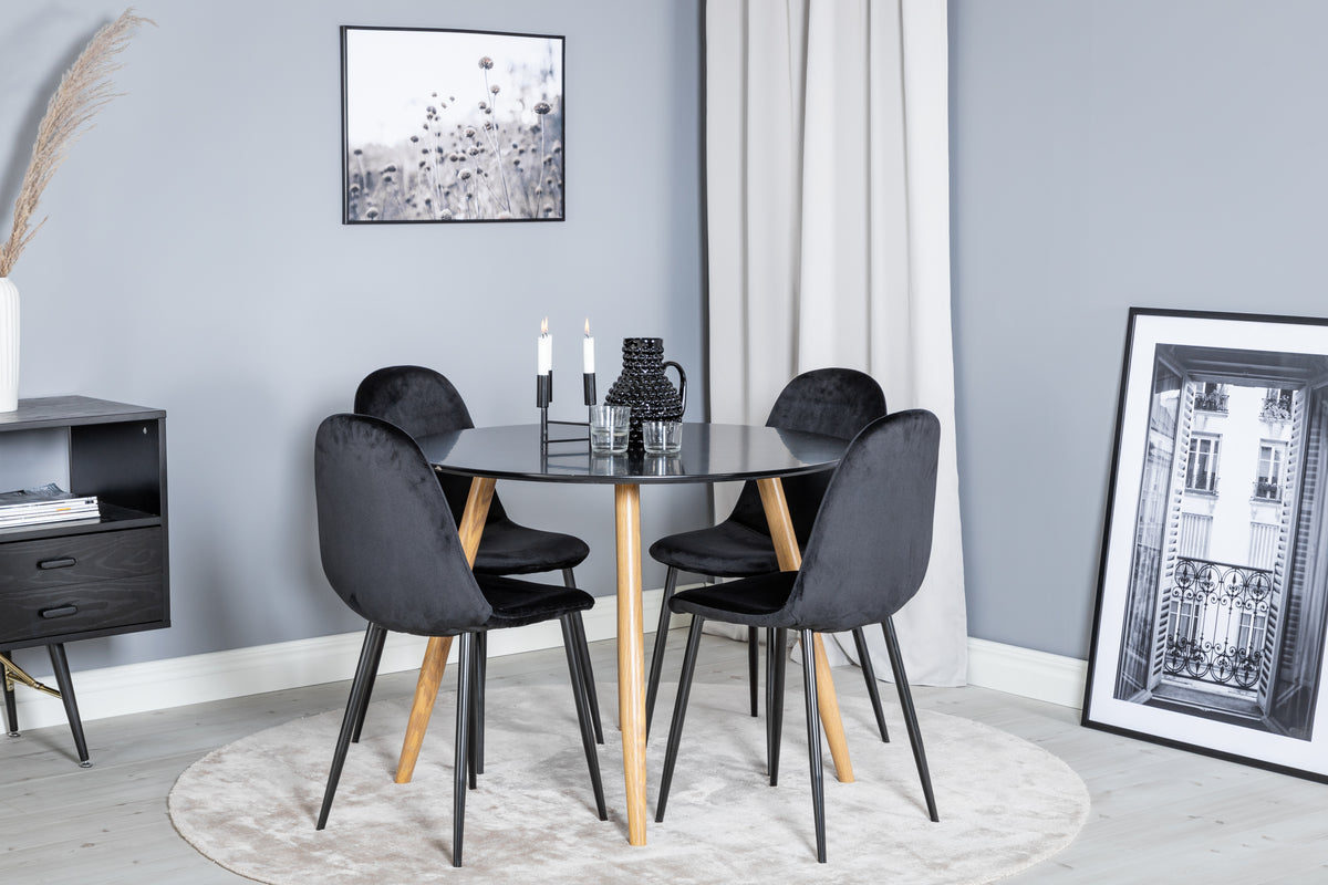 Dining Chair 2-pack Black + Round Dining Table ø100 Black