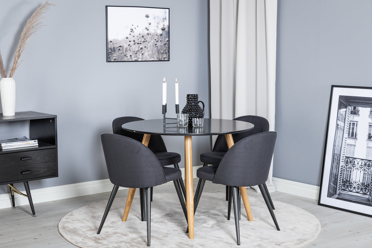 Dining Chair 2-pack Black + Round Dining Table ø100 Black