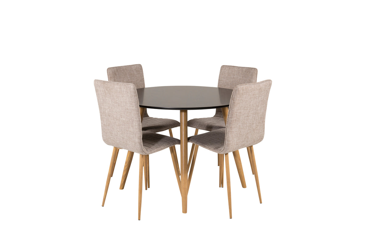 Dining Chair 2-pack Light Grey + Round Dining Table ø100 Black