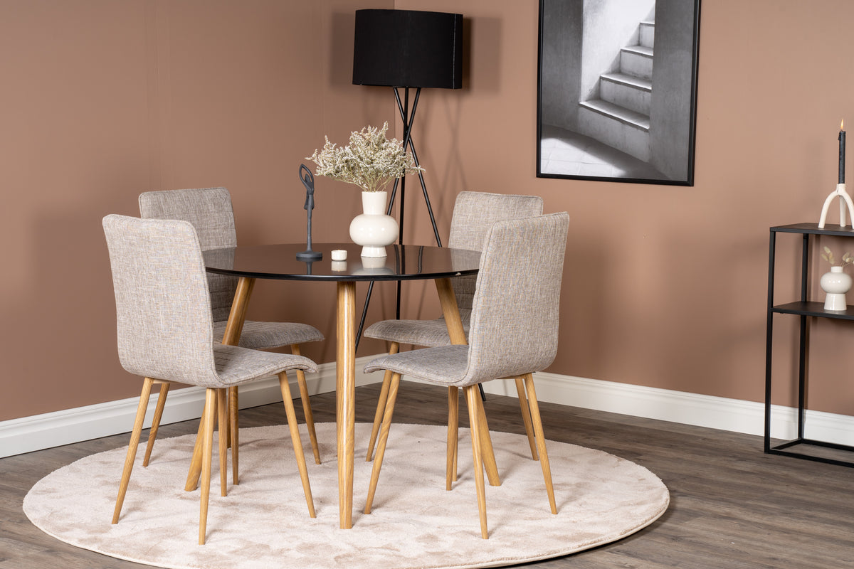 Dining Chair 2-pack Light Grey + Round Dining Table ø100 Black