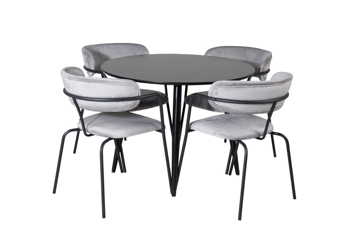 Dining Chair 2-pack Grey + Round Dining Table ø100 Black