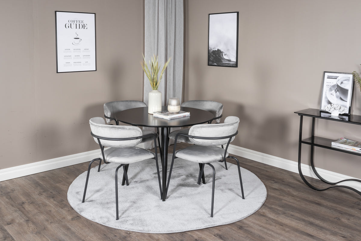 Dining Chair 2-pack Grey + Round Dining Table ø100 Black