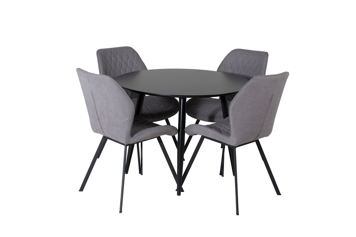 Dining Chair 2-pack Grey + Round Dining Table ø100 Black