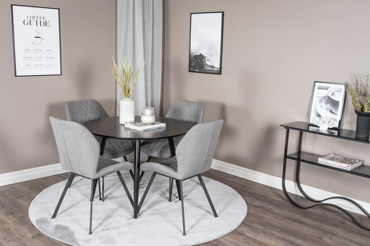 Dining Chair 2-pack Grey + Round Dining Table ø100 Black