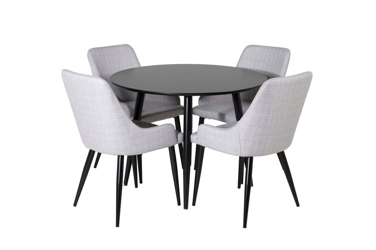 Dining Chair 2-pack Grey + Round Dining Table ø100 Black