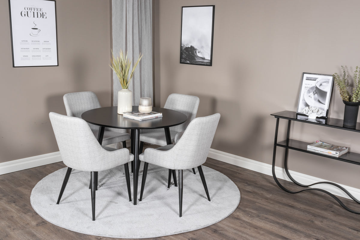 Dining Chair 2-pack Grey + Round Dining Table ø100 Black