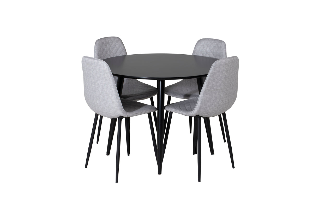 Dining Chair 2-pack Grey + Round Dining Table ø100 Black