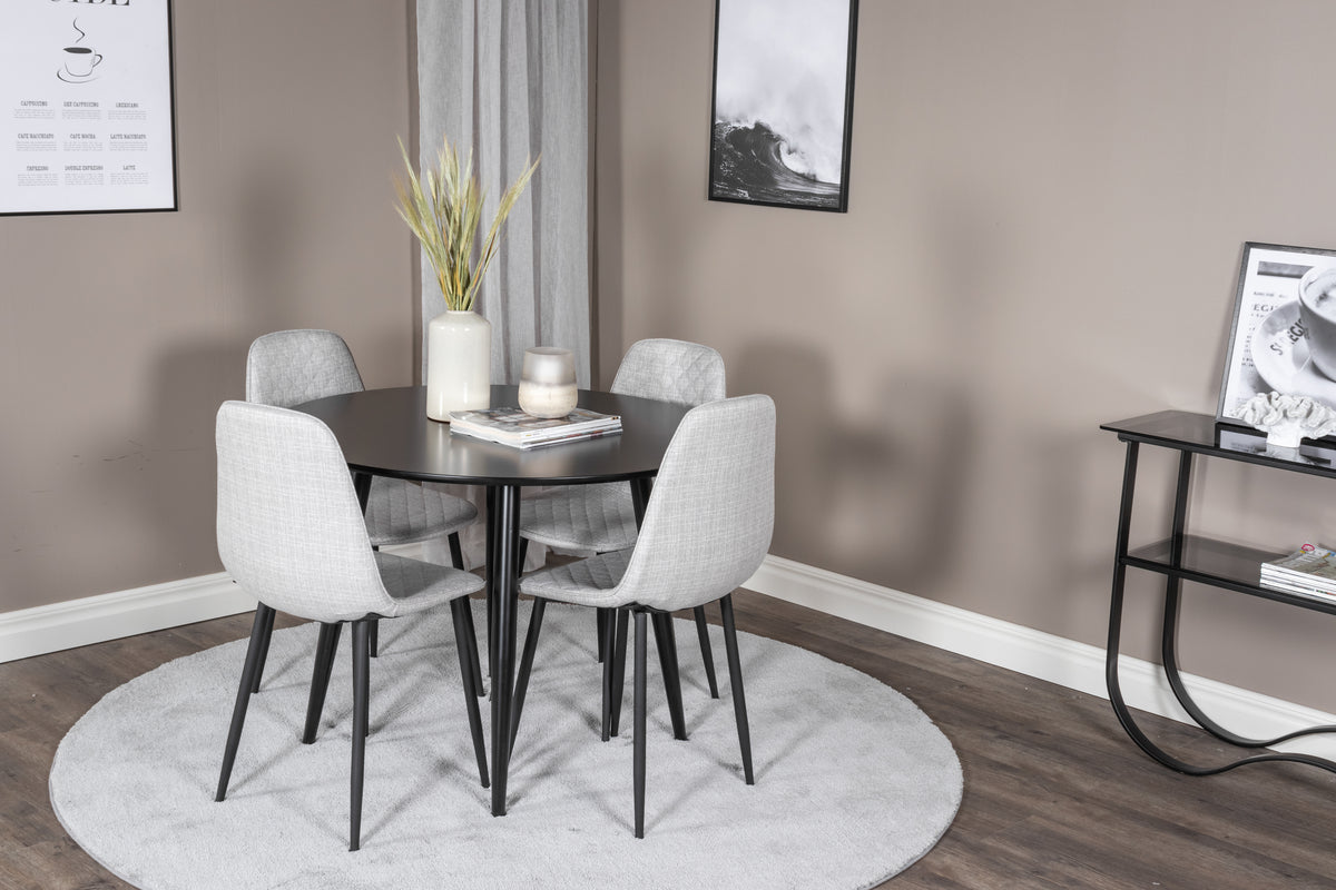 Dining Chair 2-pack Grey + Round Dining Table ø100 Black