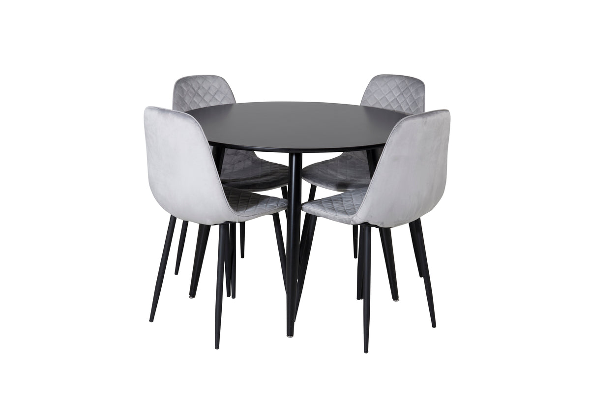 Dining Chair 2-pack Grey + Round Dining Table ø100 Black