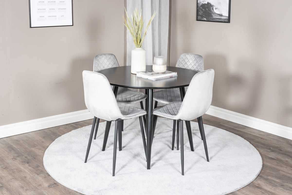 Dining Chair 2-pack Grey + Round Dining Table ø100 Black