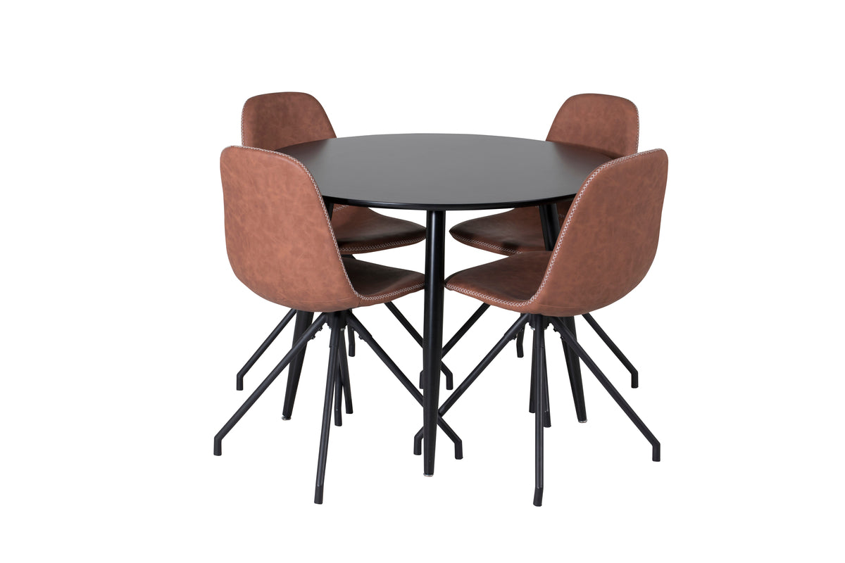 Dining Chair 2-pack Brown + Round Dining Table ø100 Black
