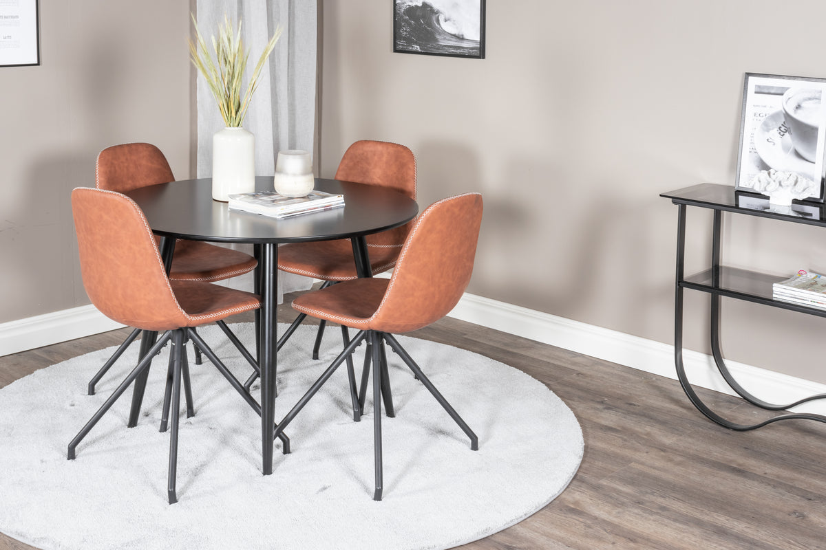 Dining Chair 2-pack Brown + Round Dining Table ø100 Black