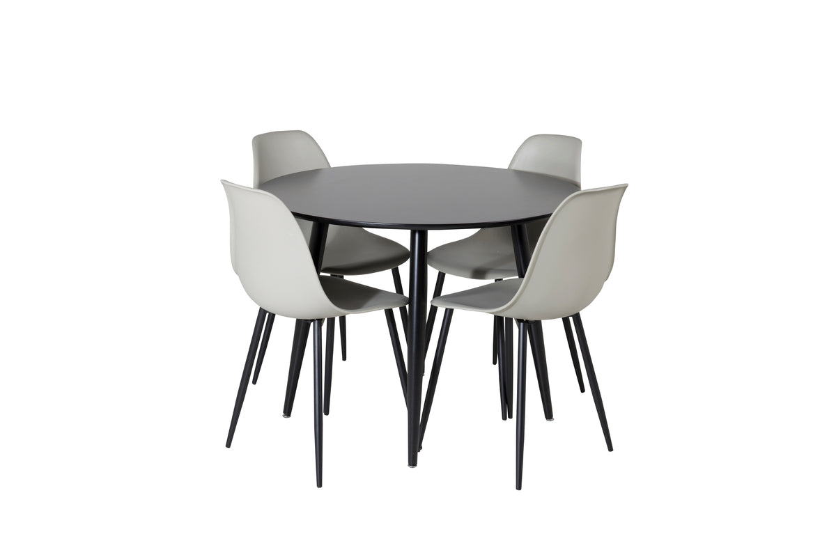 Dining Chair 2-pack Grey + Round Dining Table ø100 Black