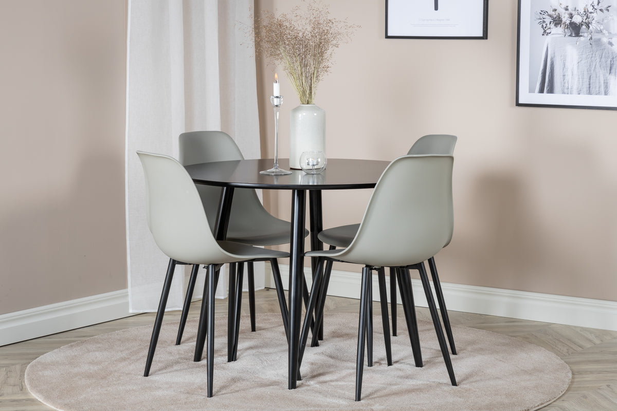 Dining Chair 2-pack Grey + Round Dining Table ø100 Black
