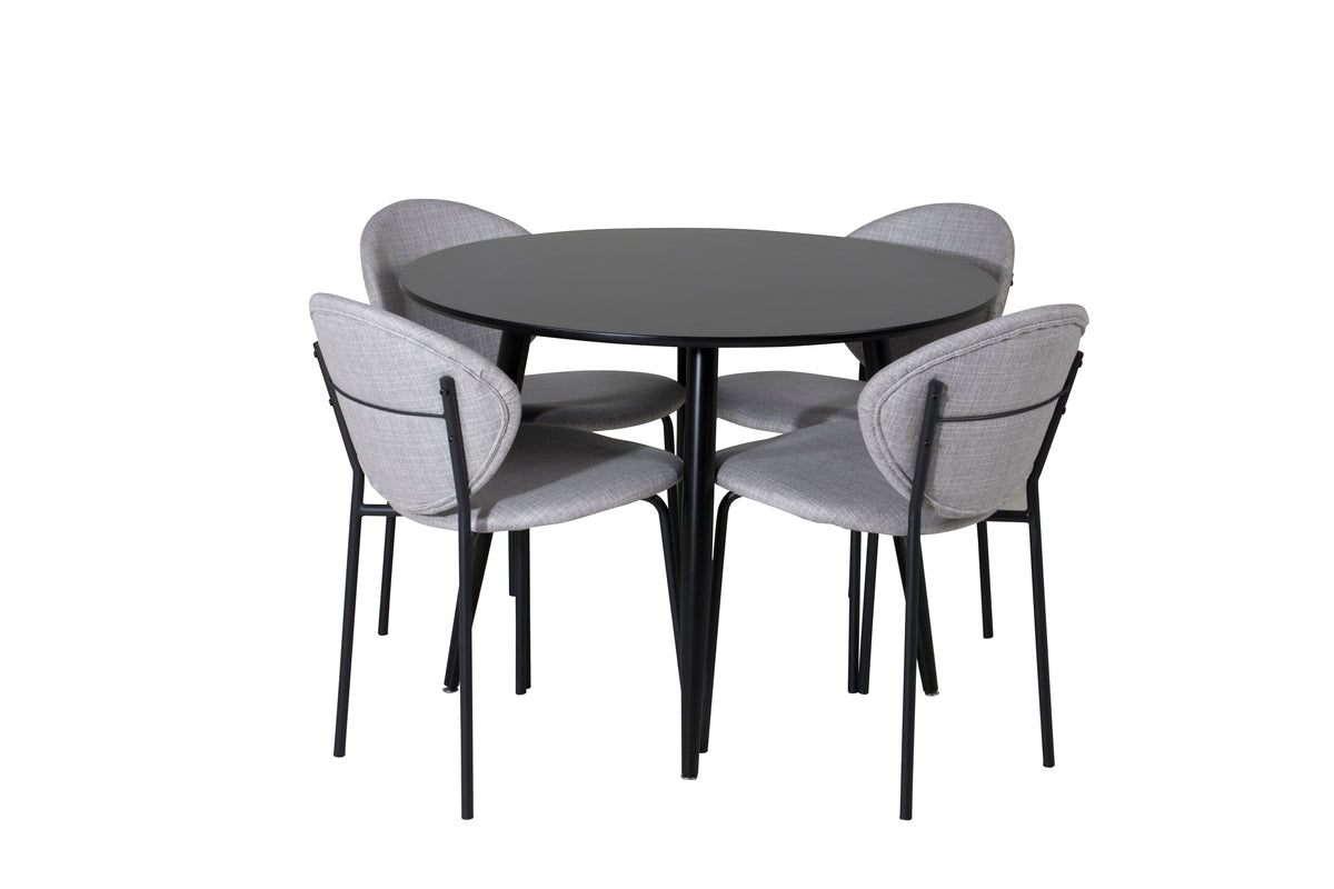 Dining Chair 2-pack Grey + Round Dining Table ø100 Black