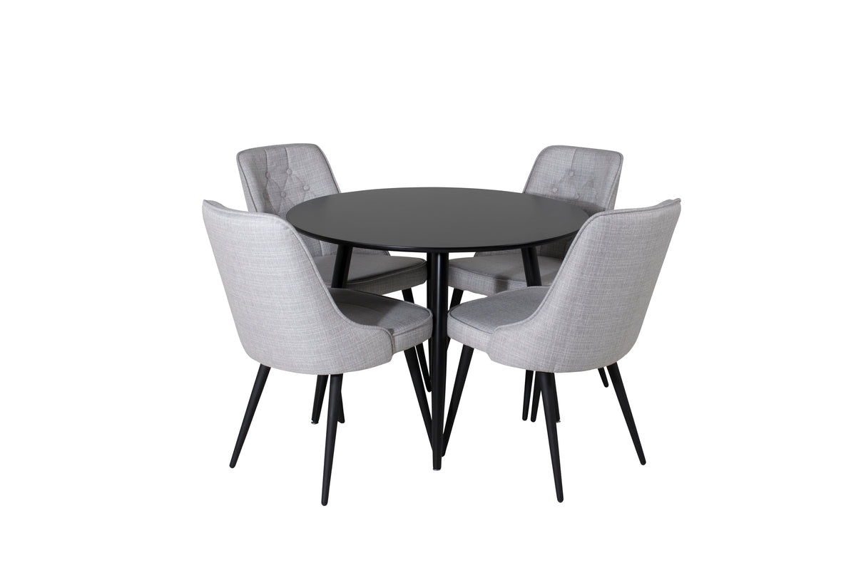 Dining Chair 2-pack Grey + Round Dining Table ø100 Black