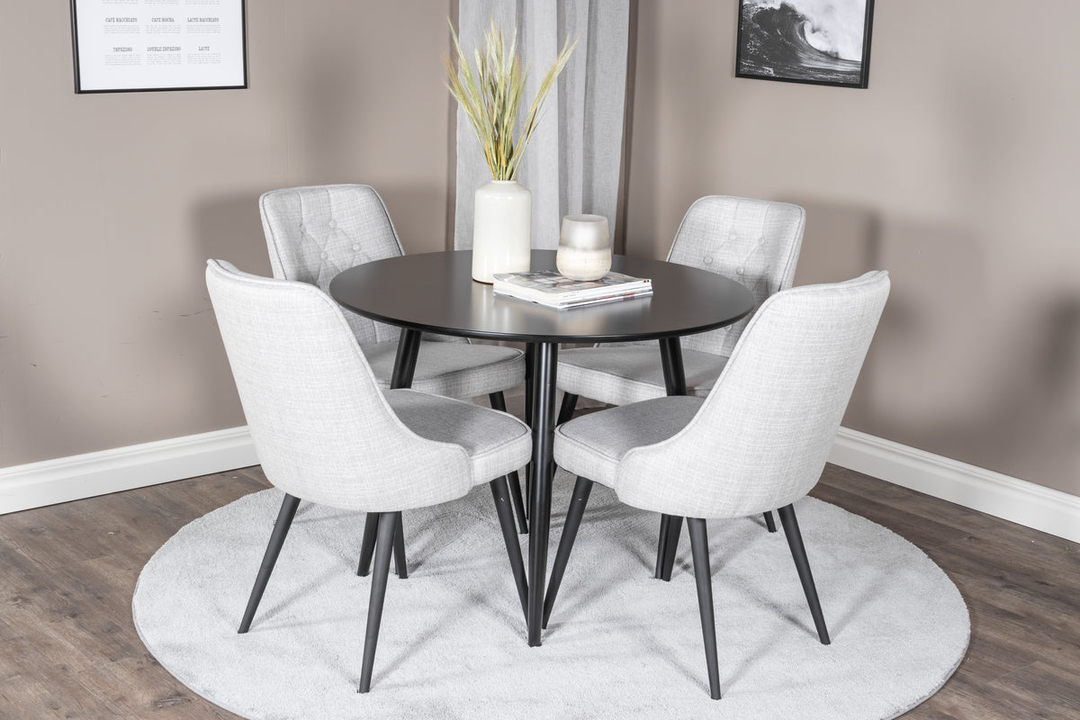 Dining Chair 2-pack Grey + Round Dining Table ø100 Black