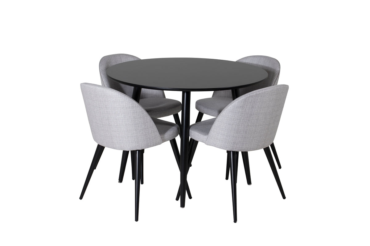 Dining Chair 2-pack Grey + Round Dining Table ø100 Black