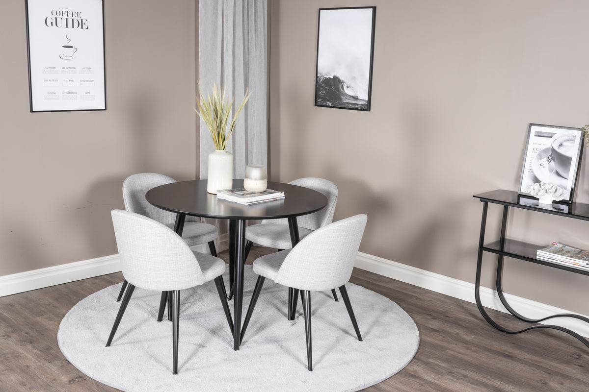 Dining Chair 2-pack Grey + Round Dining Table ø100 Black