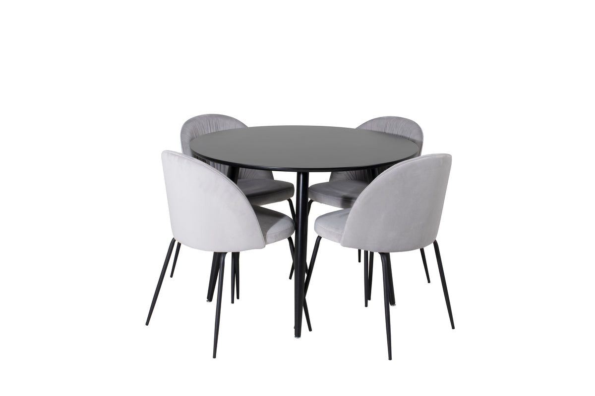 Dining Chair 2-pack Grey + Round Dining Table ø100 Black