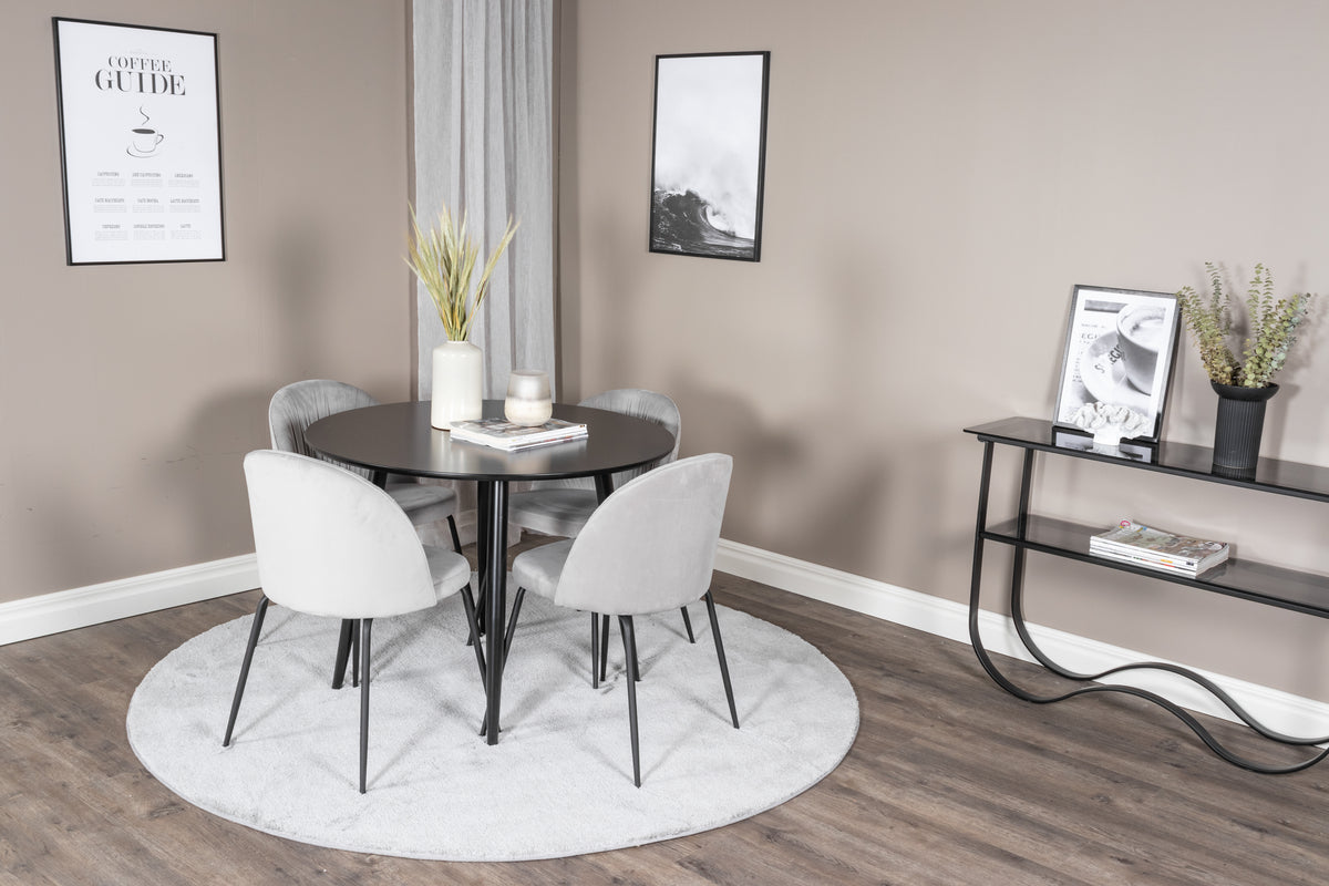 Dining Chair 2-pack Grey + Round Dining Table ø100 Black