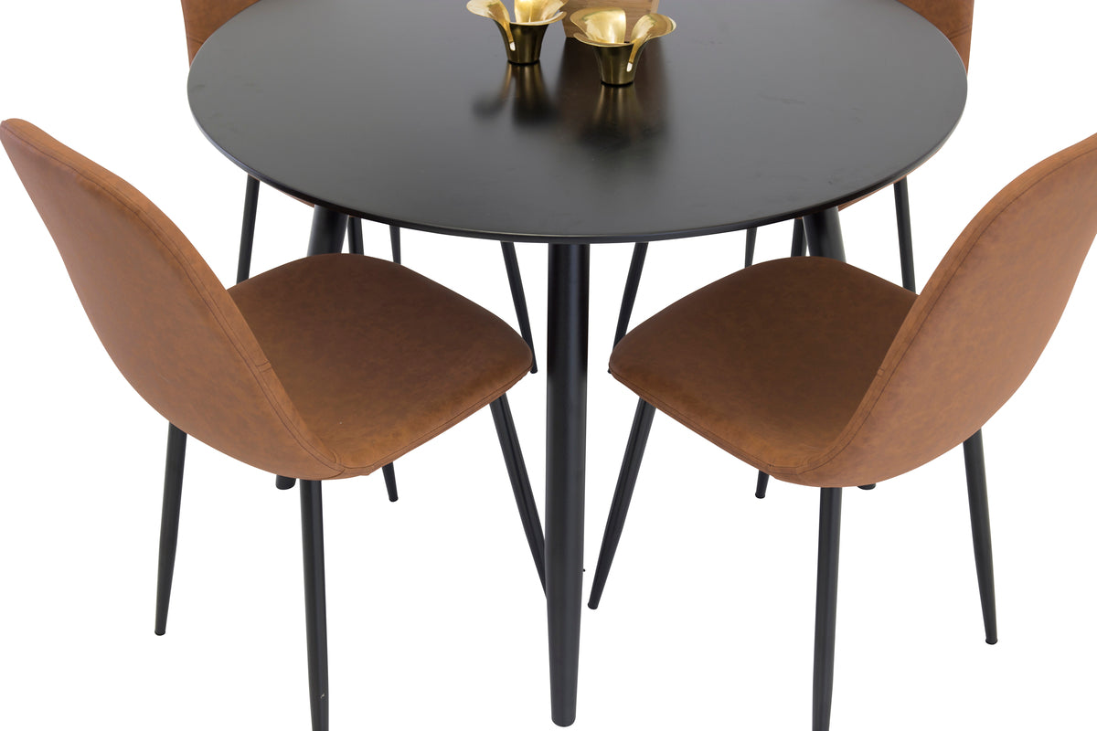 Dining Chair 2-pack Brown + Round Dining Table ø100 Black