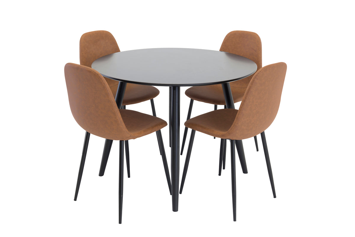 Dining Chair 2-pack Brown + Round Dining Table ø100 Black