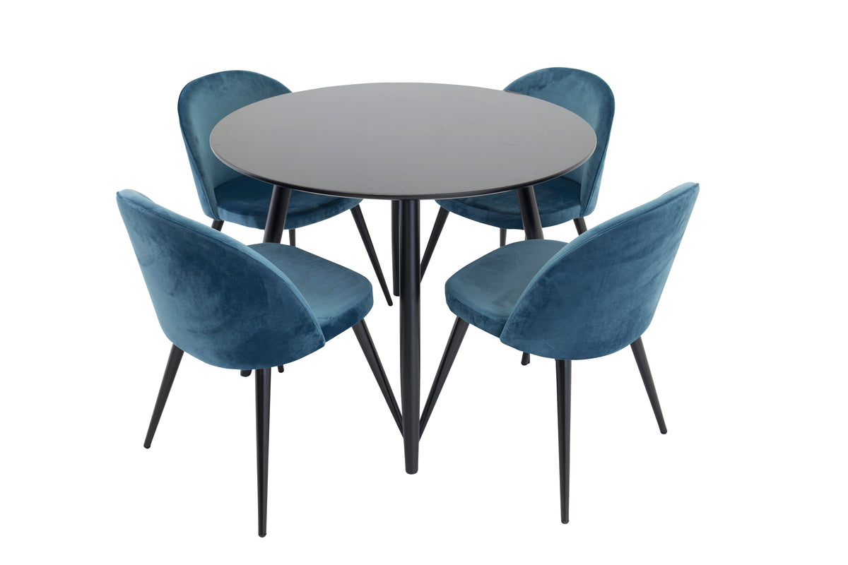 Dining Chair 2-pack Blue + Round Dining Table ø100 Black