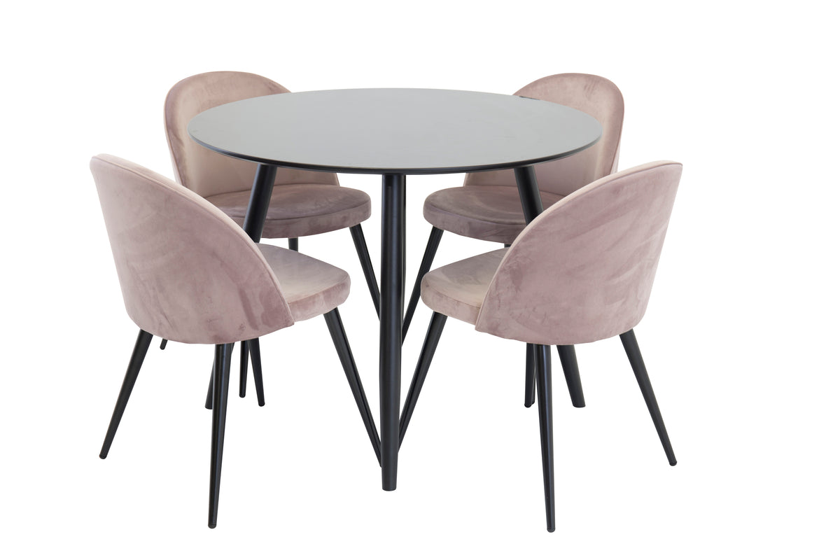 Dining Chair 2-pack Dusty Pink + Round Dining Table ø100 Black