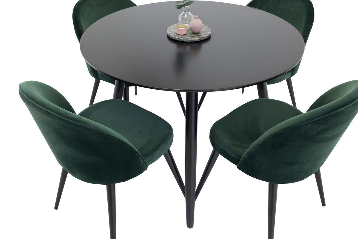 Dining Chair 2-pack Green + Round Dining Table ø100 Black