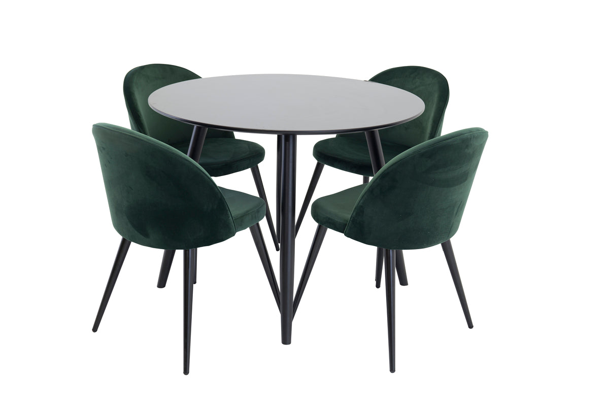 Dining Chair 2-pack Green + Round Dining Table ø100 Black